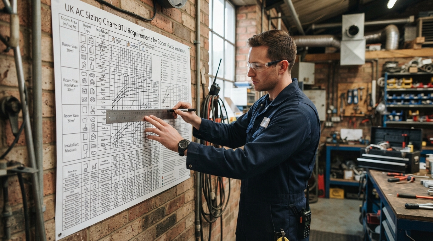 engineer checking BTU Requirements by Room Size & Insulation