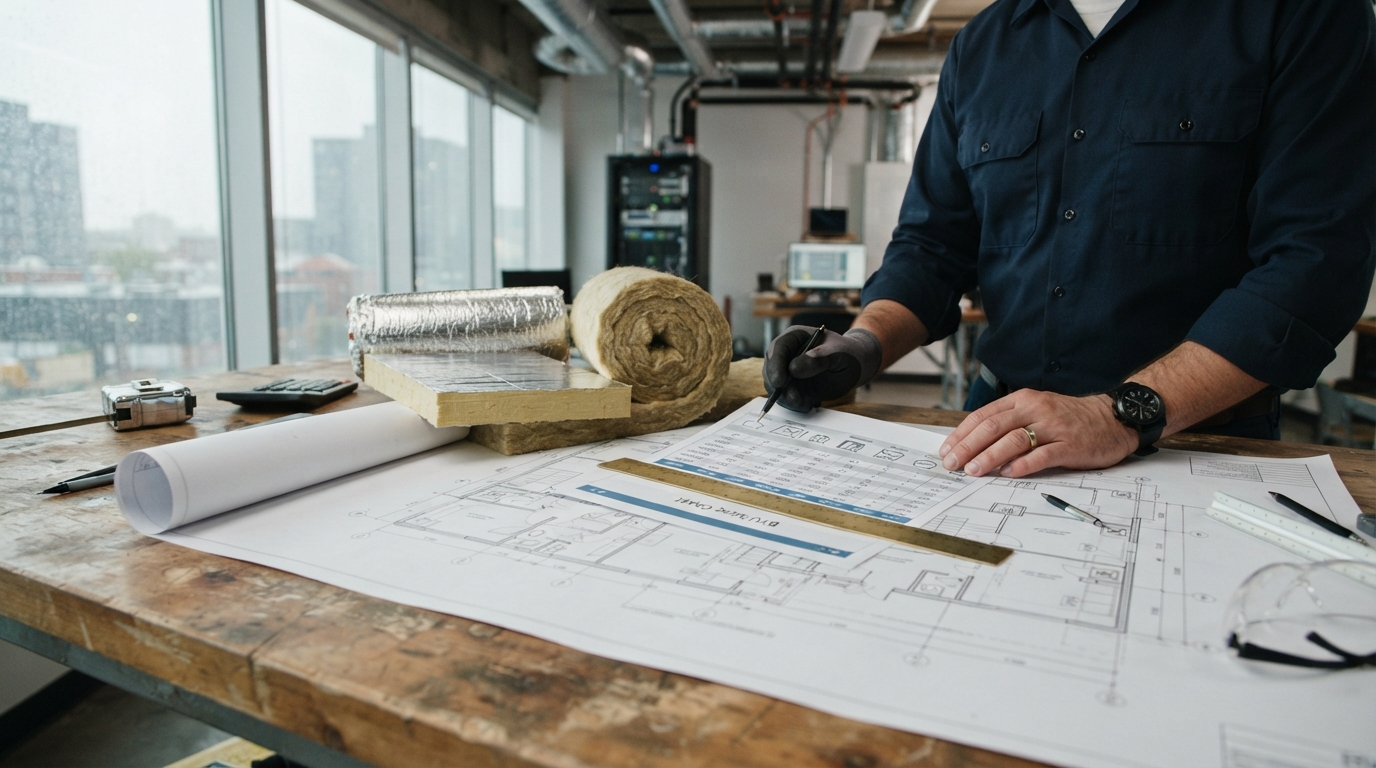 engineer checking BTU Requirements by Room Size & Insulation