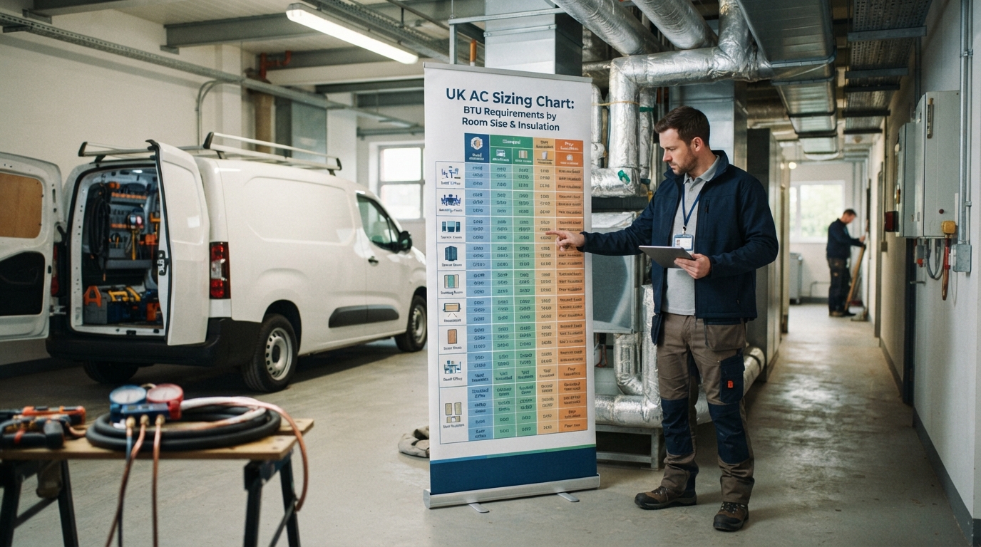 engineer checking BTU Requirements by Room Size & Insulation