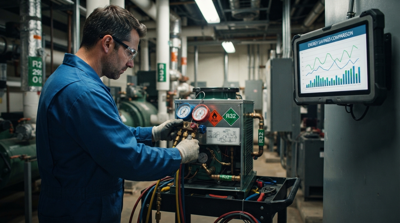 HVAC engineer comparing refrigerant gases